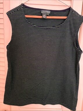 Ralph Lauren Navy Tank with Thin Green Stripes 100% cotton